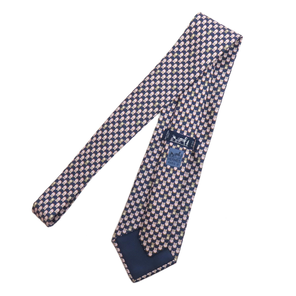 HERMES   tie Owl pattern Silk mens