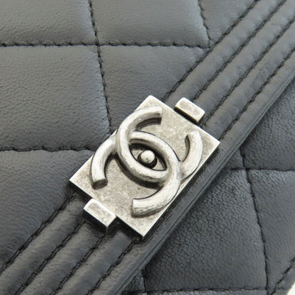 CHANEL Chain Wallet Boy Chanel SilverHardware Long wallet (with coin pocket) Lambskin Ladies [Used]