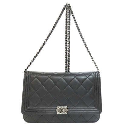 CHANEL Chain Wallet Boy Chanel SilverHardware Long wallet (with coin pocket) Lambskin Ladies [Used]