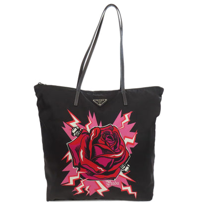 PRADA  1BY300 Tote Bag Logo Hardware Rose motif Nylon Ladies