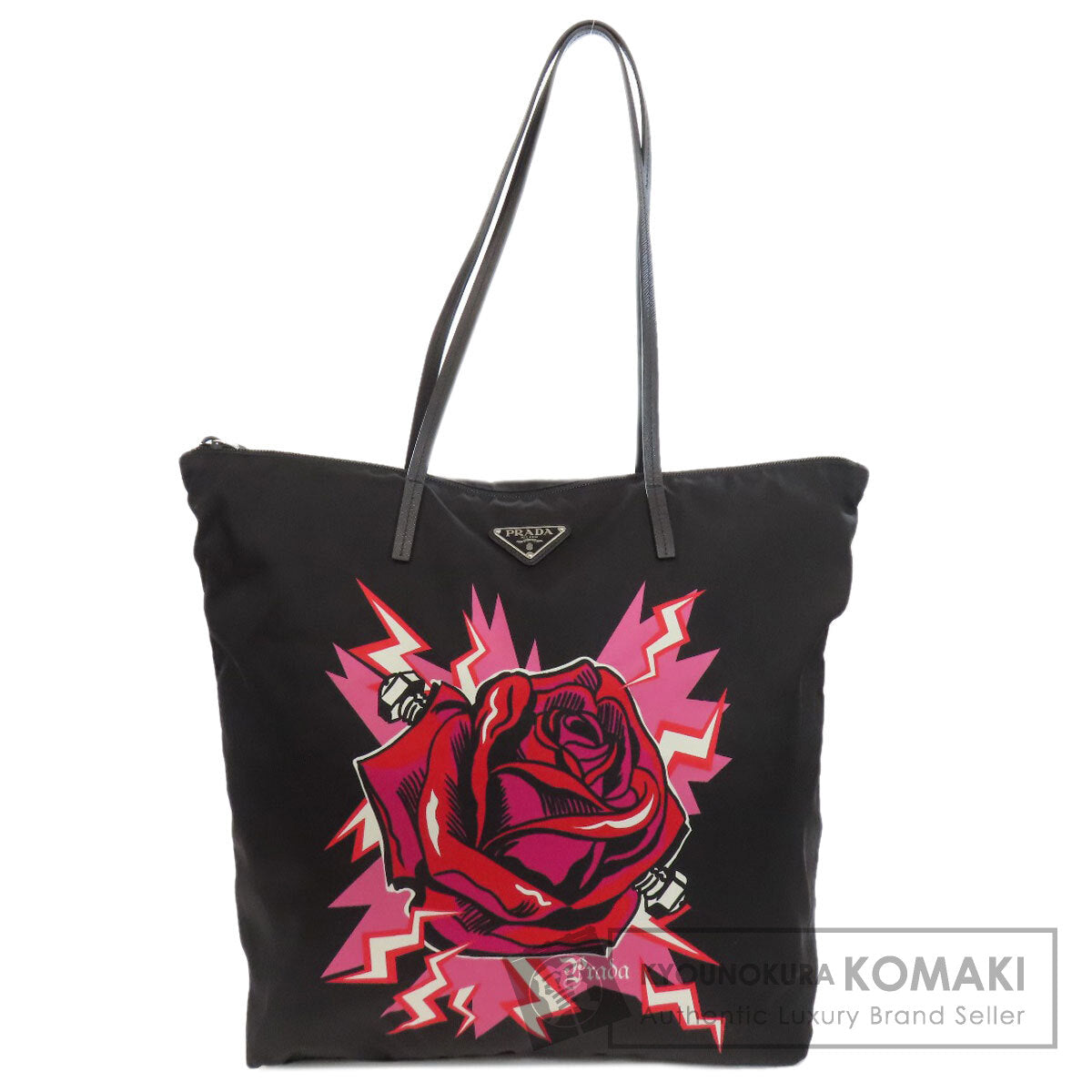 PRADA  1BY300 Tote Bag Logo Hardware Rose motif Nylon Ladies