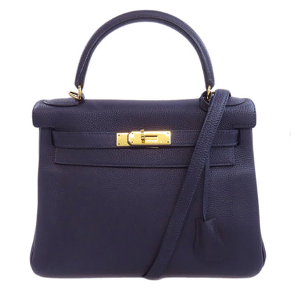 HERMES   Handbag Kelly 28 Inner Stitch Blue Nuit GoldHardware Togo Ladies