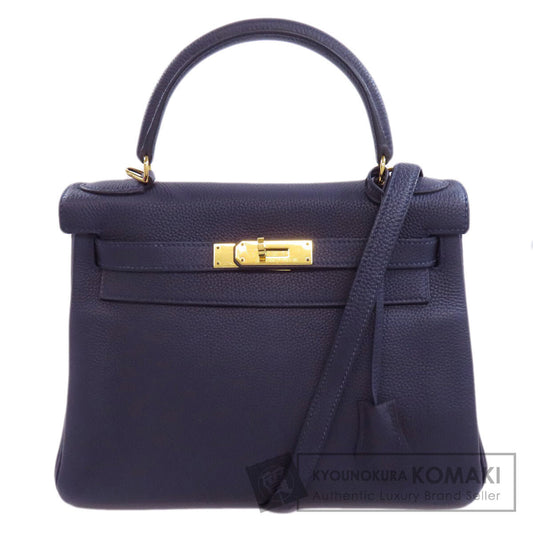 HERMES   Handbag Kelly 28 Inner Stitch Blue Nuit GoldHardware Togo Ladies