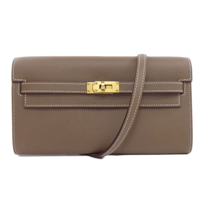 HERMES   Long wallet (with coin pocket) Kelly Long To-Go Etoupe GoldHardware Evercolor Ladies