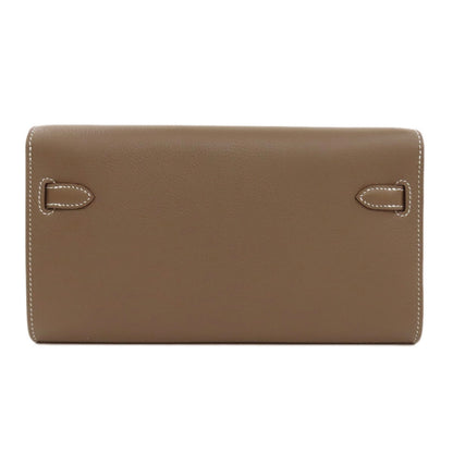 HERMES   Long wallet (with coin pocket) Kelly Long To-Go Etoupe GoldHardware Evercolor Ladies