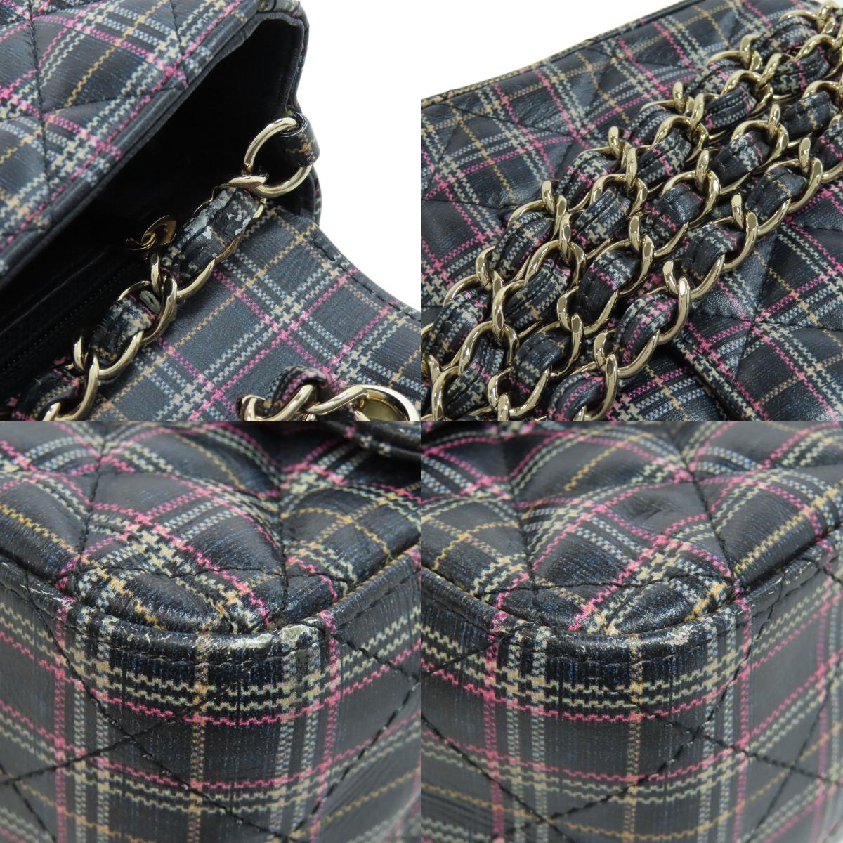 CHANEL ChainShoulder Checkpattern GoldHardware Shoulder Bag Leather Ladies [Used]