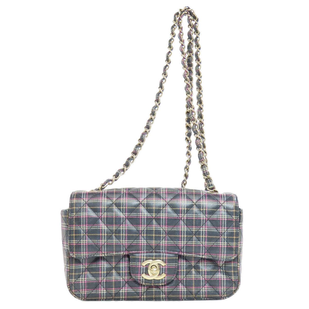 CHANEL ChainShoulder Checkpattern GoldHardware Shoulder Bag Leather Ladies [Used]