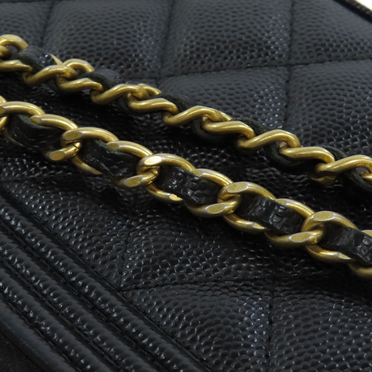 CHANEL   Chain Wallet Boy Chanel GoldHardware Long wallet (with coin pocket)  Grained Calfskin Skin Ladies [Used]