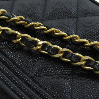CHANEL   Chain Wallet Boy Chanel GoldHardware Long wallet (with coin pocket)  Grained Calfskin Skin Ladies [Used]