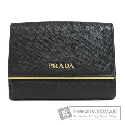 PRADA logo Bifold Wallet with Coin Pocket Safiano Ladies [Used]