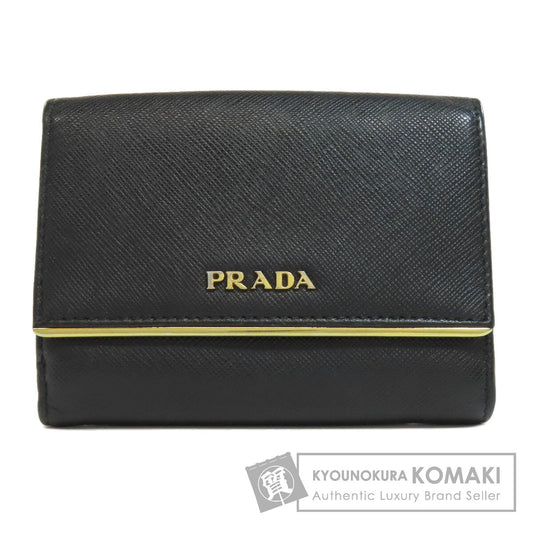 PRADA logo Bifold Wallet with Coin Pocket Safiano Ladies [Used]