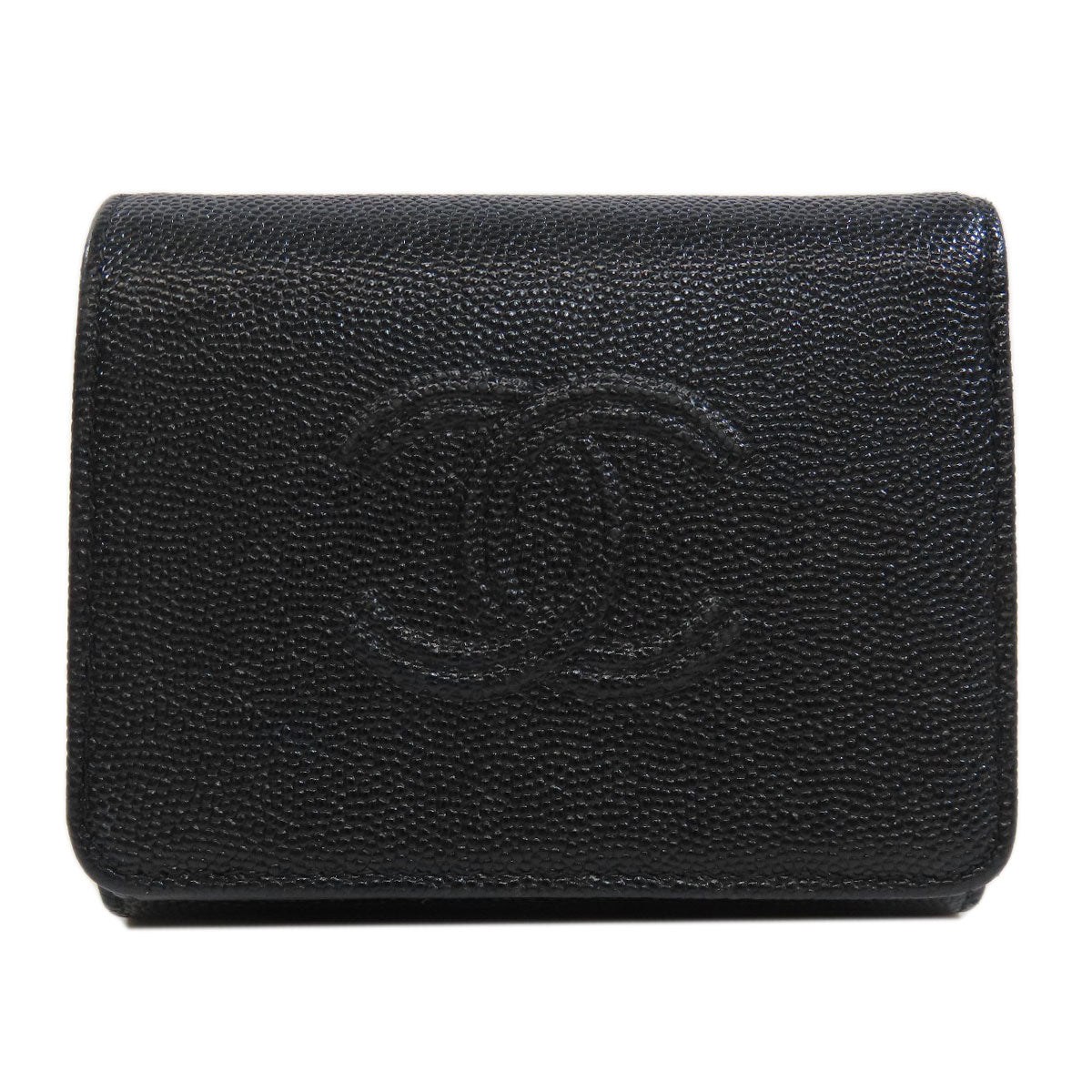 CHANEL   Bifold Wallet with Coin Pocket Tri-fold Wallet COCO Mark SilverHardware Caviar skin Ladies