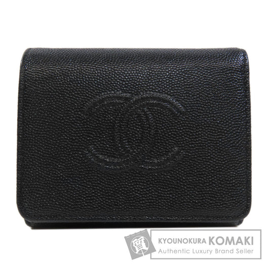 CHANEL   Bifold Wallet with Coin Pocket Tri-fold Wallet COCO Mark SilverHardware Caviar skin Ladies