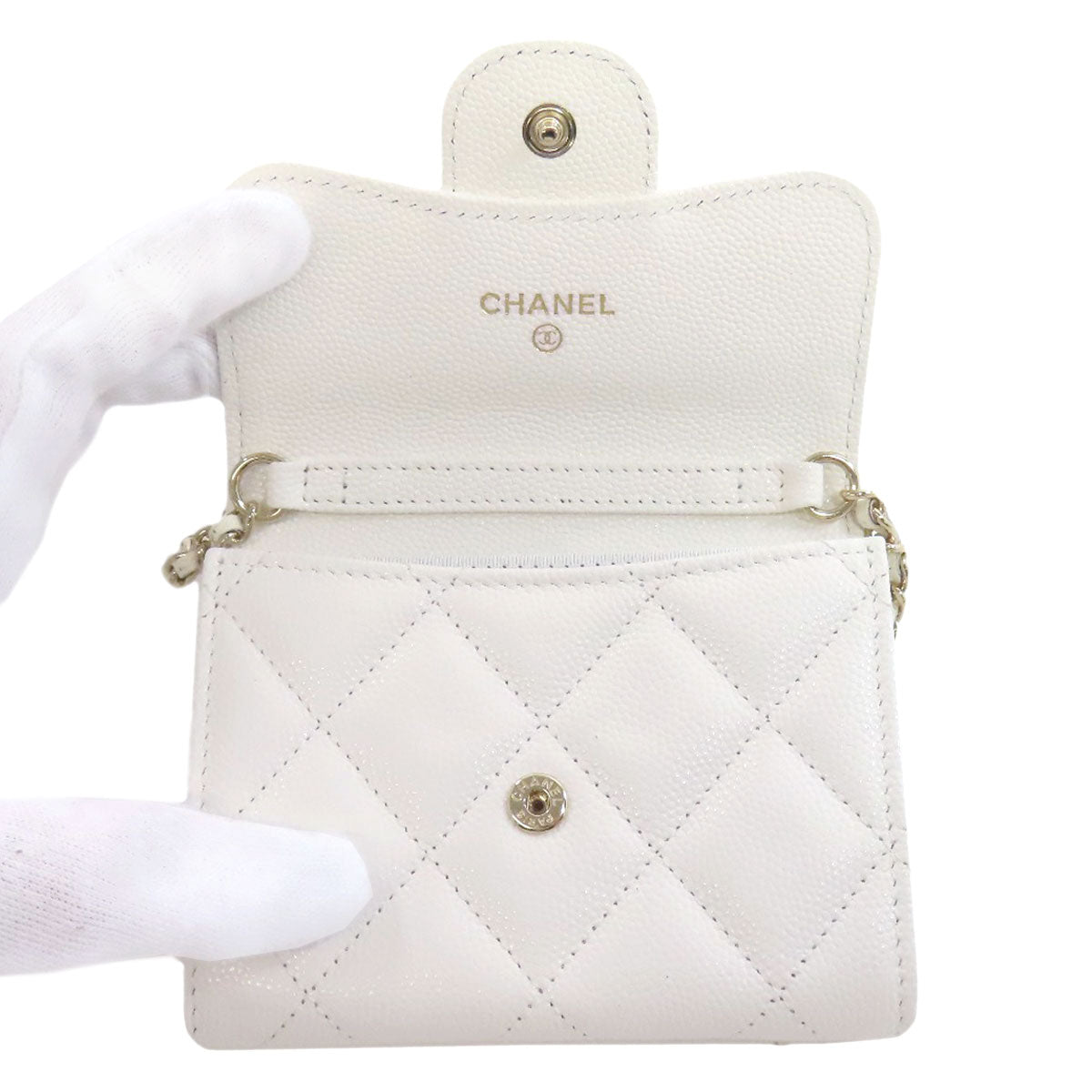 CHANEL   Bifold Wallet with Coin Pocket Chain wallet GoldHardware Caviar skin Ladies