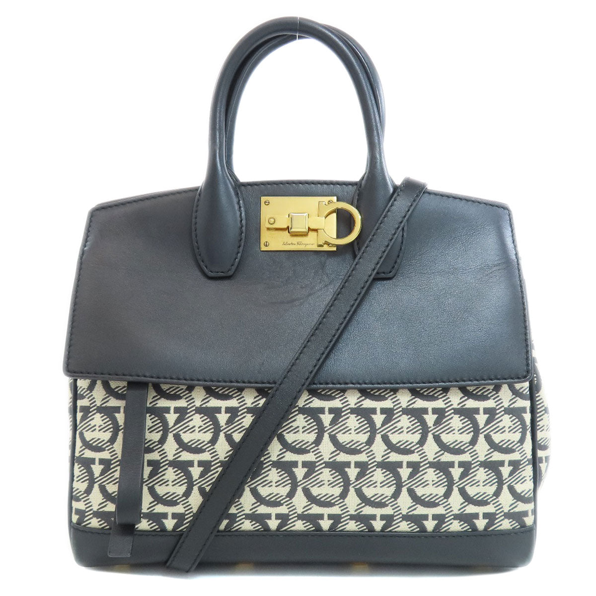 Salvatore Ferragamo Gancini motif Handbag Canvas LeatherLadies [Used]