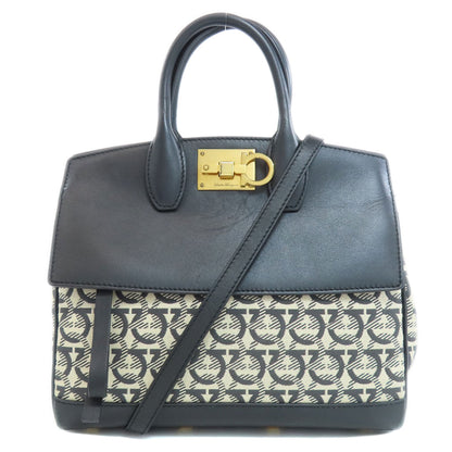 Salvatore Ferragamo Gancini motif Handbag Canvas LeatherLadies [Used]