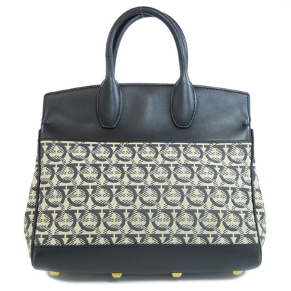 Salvatore Ferragamo Gancini motif Handbag Canvas LeatherLadies [Used]