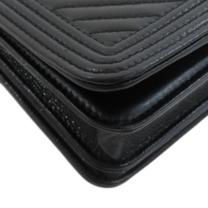 CHANEL Chain Wallet Boy Chanel GoldHardware Long wallet (with coin pocket) Grained Calfskin Skin Ladies [Used]