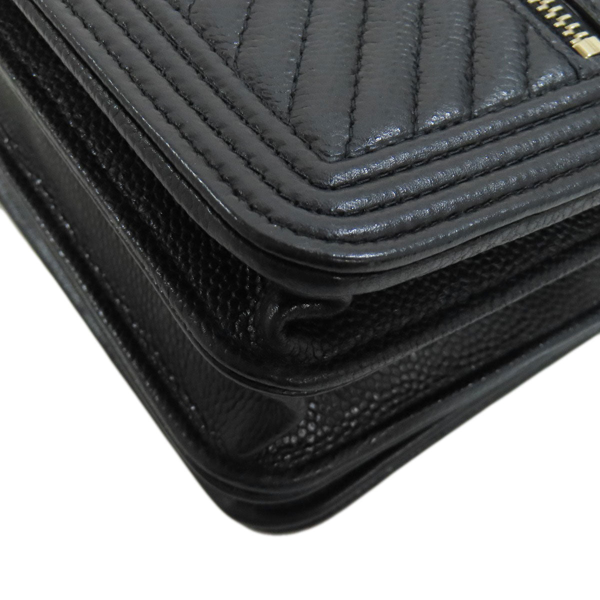 CHANEL Chain Wallet Boy Chanel GoldHardware Long wallet (with coin pocket) Grained Calfskin Skin Ladies [Used]