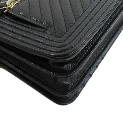 CHANEL Chain Wallet Boy Chanel GoldHardware Long wallet (with coin pocket) Grained Calfskin Skin Ladies [Used]
