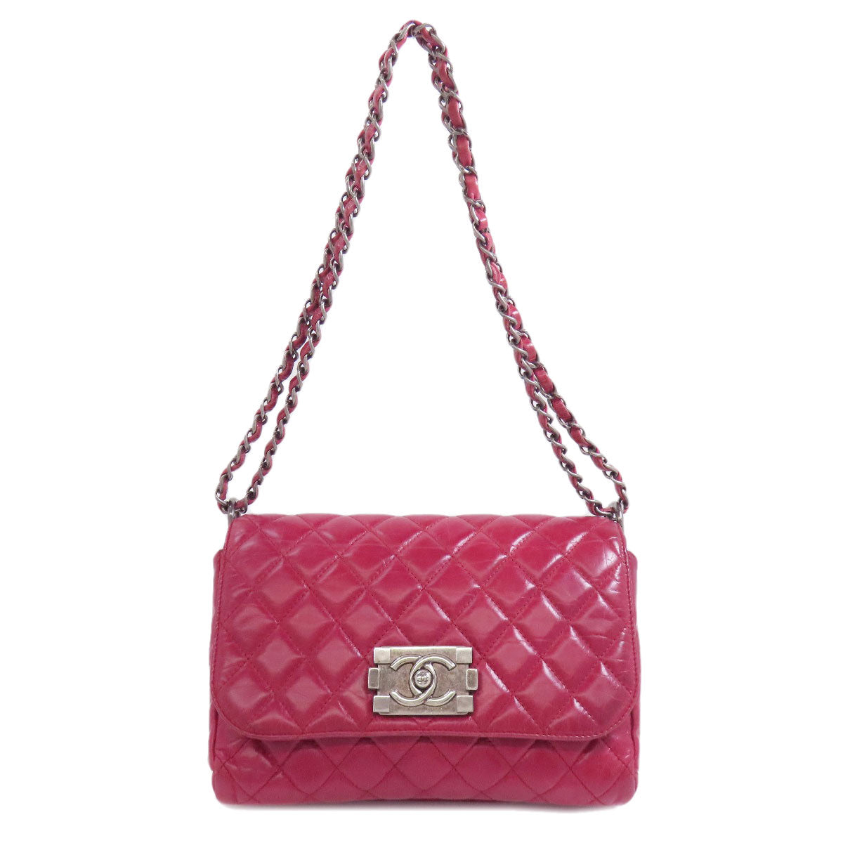 CHANEL ChainShoulder Boy Chanel SilverHardware Shoulder Bag Calf Ladies [Used]