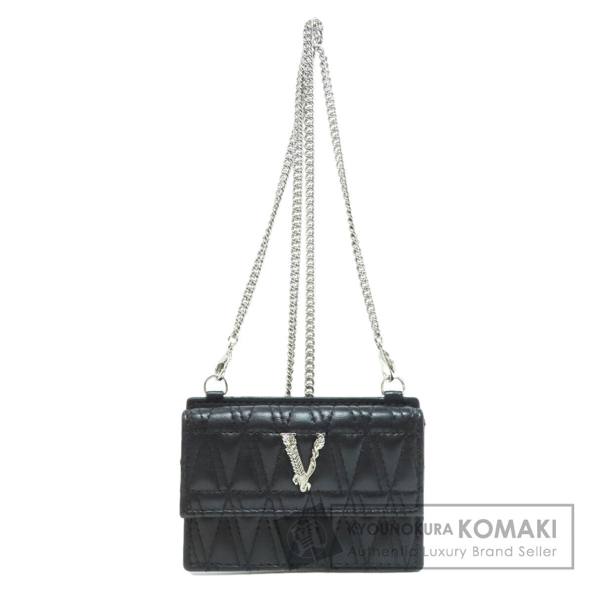 VERSACE With Chain Card Case Leather Ladies [Used]