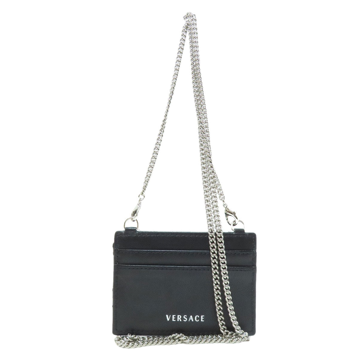 VERSACE With Chain Card Case Leather Ladies [Used]