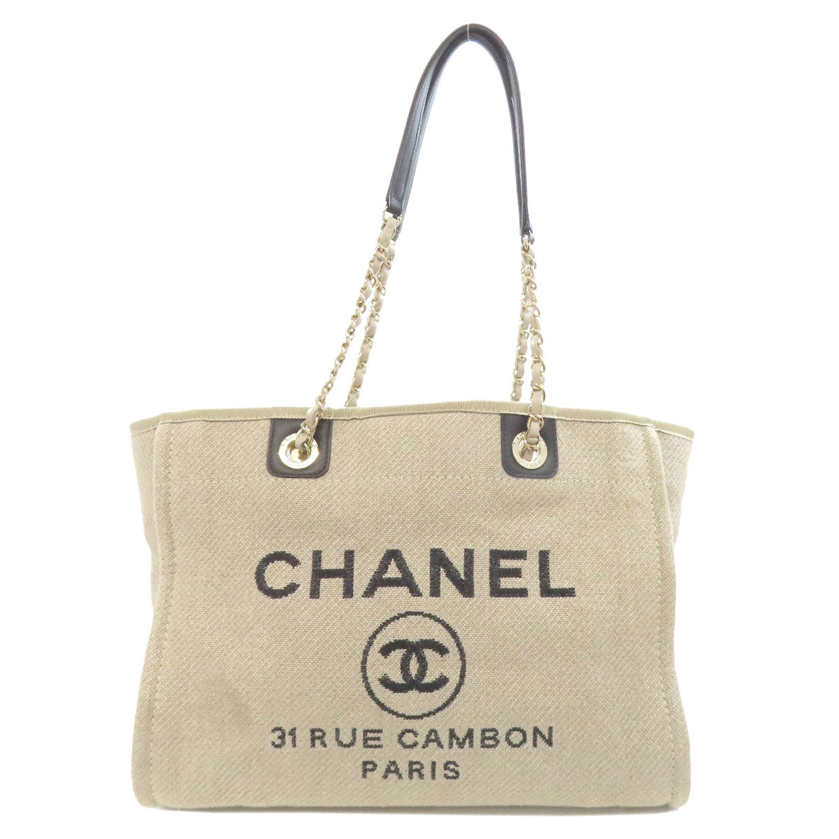 CHANEL Deauville GoldHardware Tote Bag Canvas Ladies [Used]