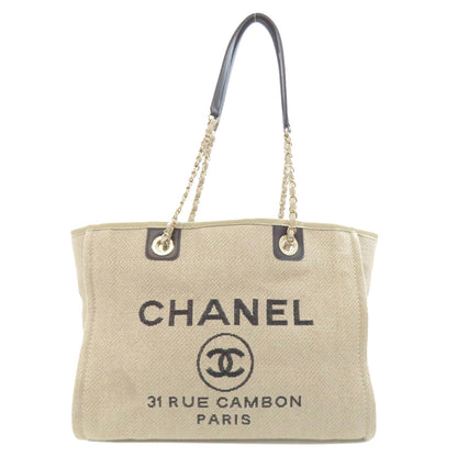 CHANEL Deauville GoldHardware Tote Bag Canvas Ladies [Used]