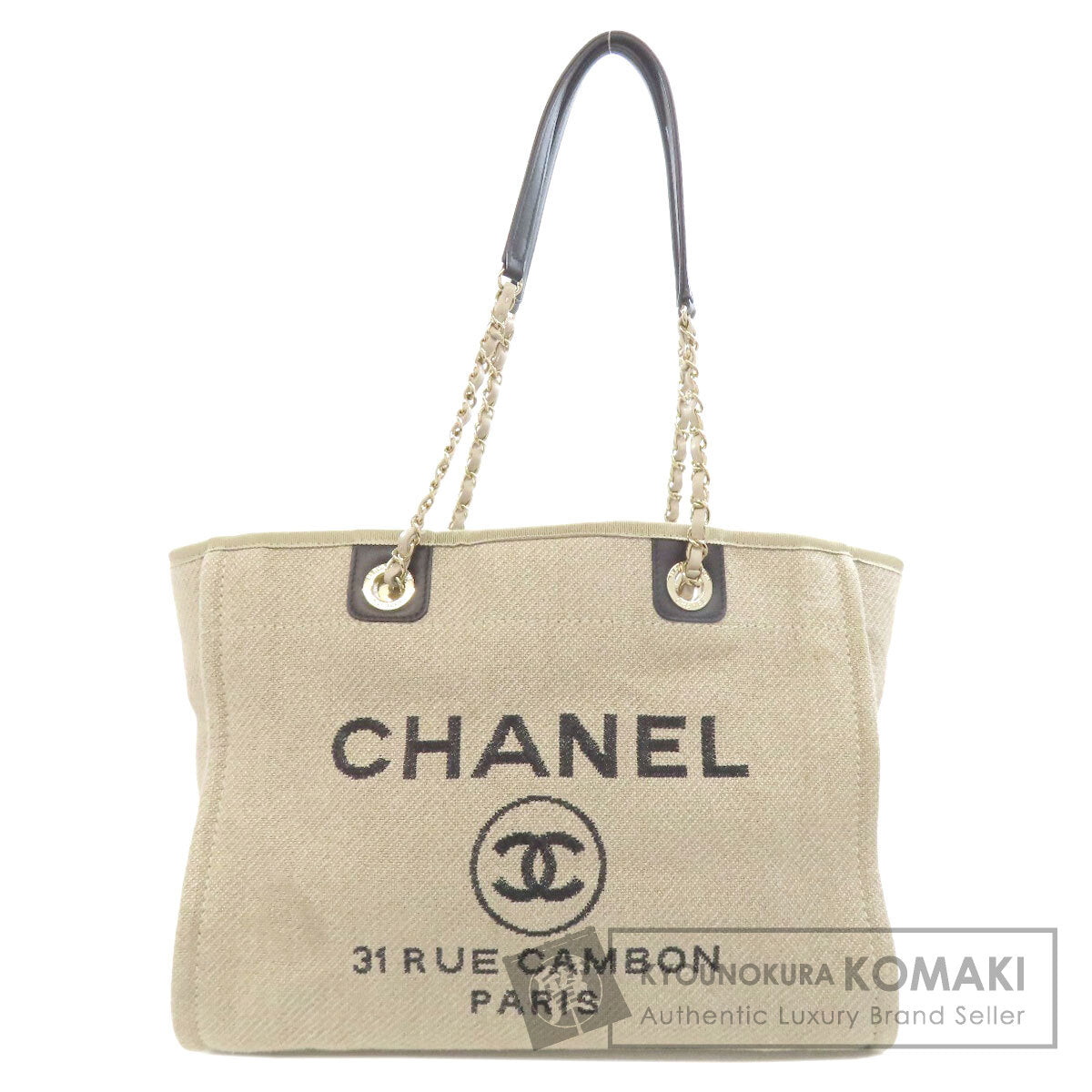 CHANEL Deauville GoldHardware Tote Bag Canvas Ladies [Used]