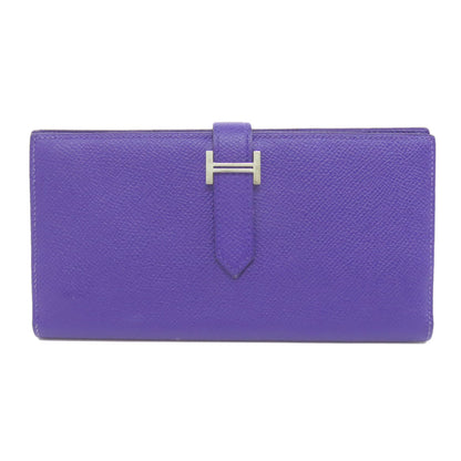 HERMES Bearn Soufflet Blue Electric SilverHardware Long wallet (with coin pocket) Epsom Ladies [Used]