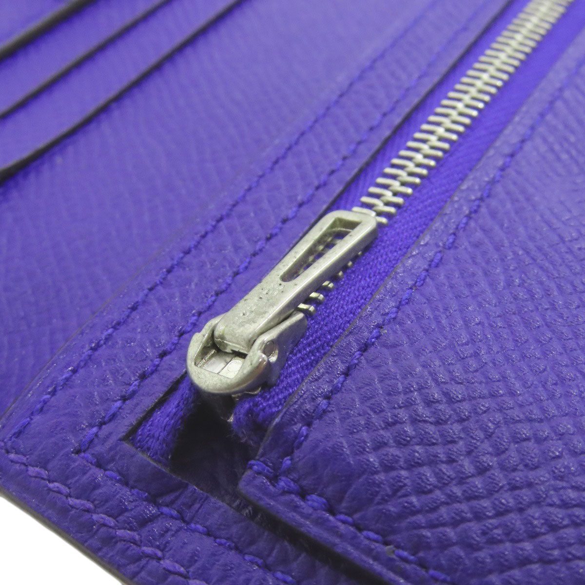 HERMES Bearn Soufflet Blue Electric SilverHardware Long wallet (with coin pocket) Epsom Ladies [Used]