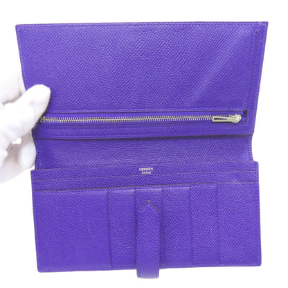 HERMES Bearn Soufflet Blue Electric SilverHardware Long wallet (with coin pocket) Epsom Ladies [Used]