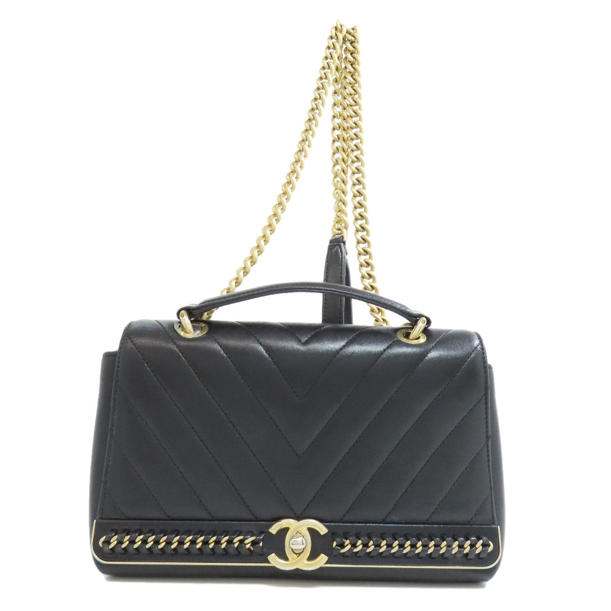 CHANEL V Stitch GoldHardware 2WAY Shoulder Bag Lambskin Ladies [Used]