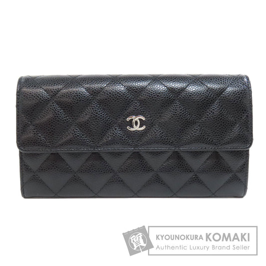 CHANEL   Long wallet (with coin pocket) COCO Mark SilverHardware Caviar skin Ladies