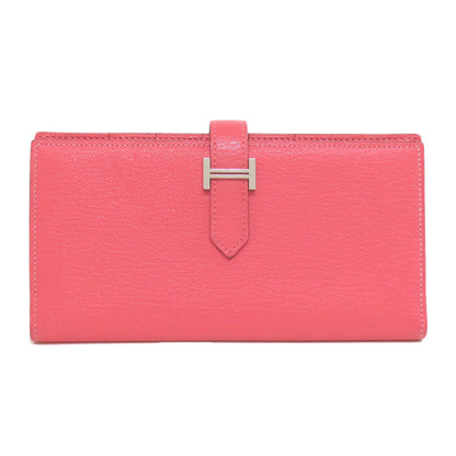 HERMES   Long wallet (with coin pocket) Bearn Soufflet Rose Lipstick SilverHardware Chevre Ladies