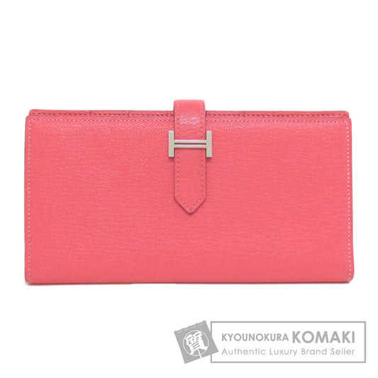 HERMES   Long wallet (with coin pocket) Bearn Soufflet Rose Lipstick SilverHardware Chevre Ladies