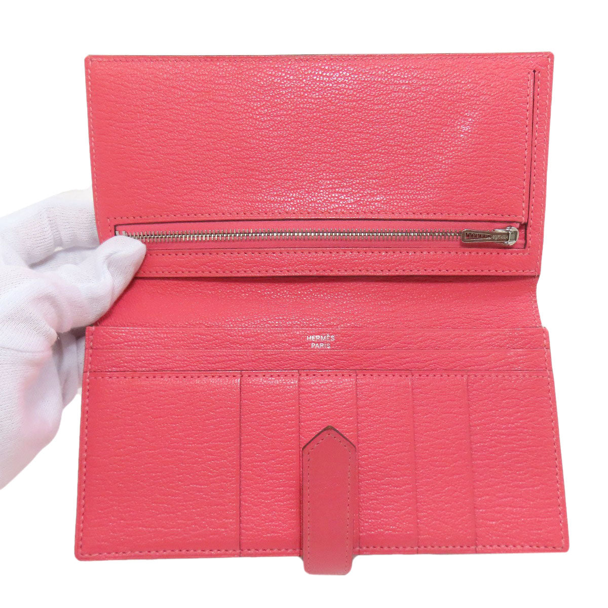 HERMES   Long wallet (with coin pocket) Bearn Soufflet Rose Lipstick SilverHardware Chevre Ladies