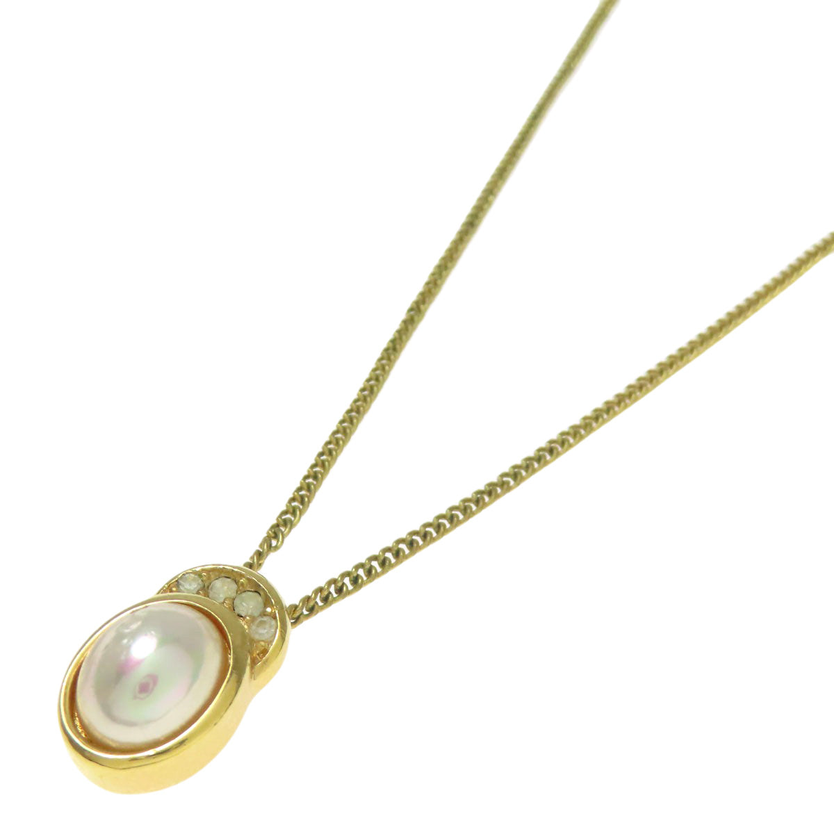 CHRISTIAN DIOR Pearl rhinestone Necklace Metal Ladies [Used]