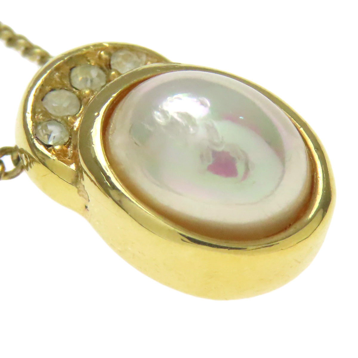 CHRISTIAN DIOR Pearl rhinestone Necklace Metal Ladies [Used]