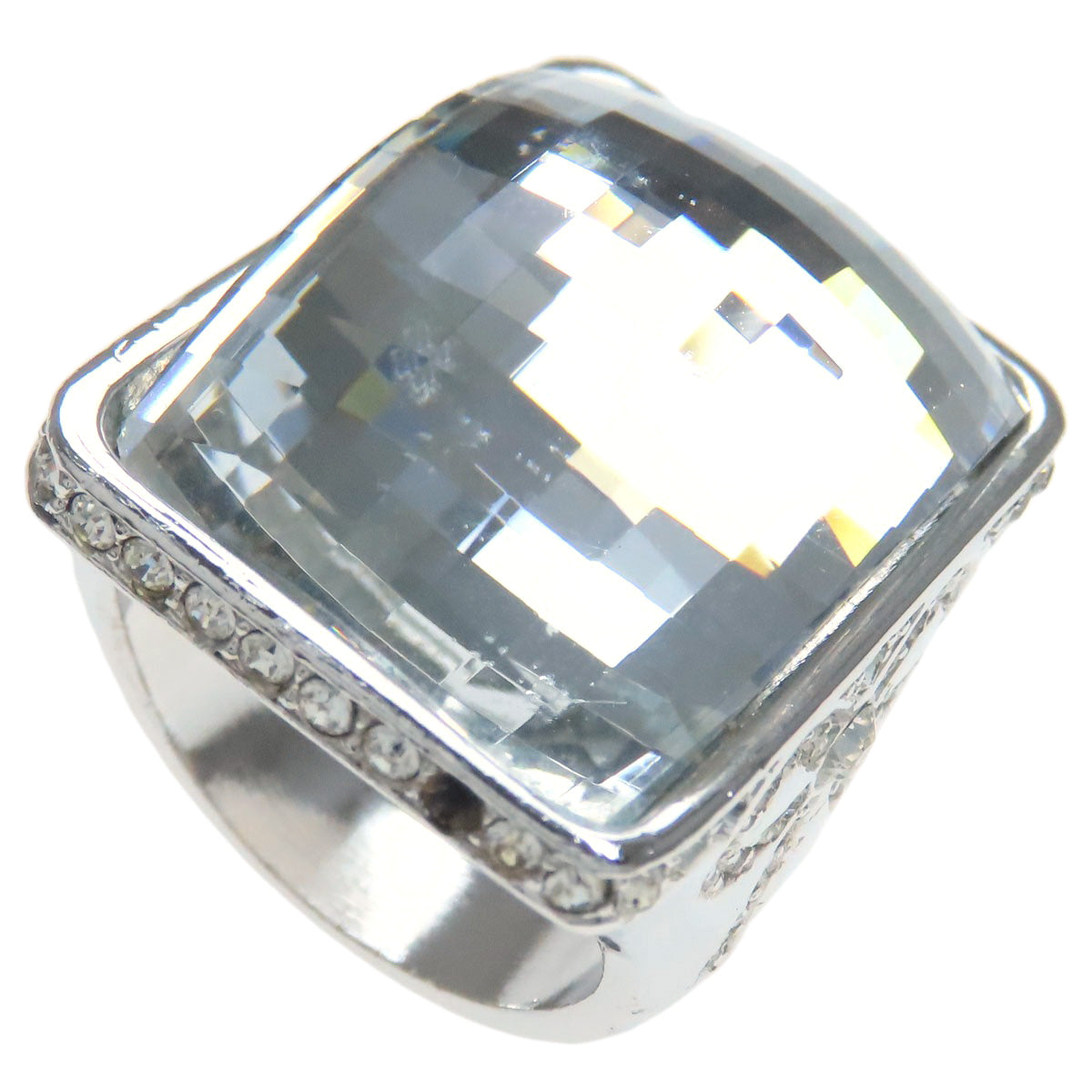 CHRISTIAN DIOR Crystal Rhinestones Ring Silver Ladies [Used]