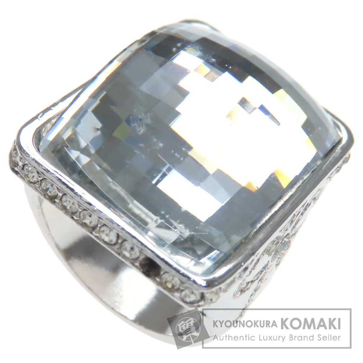 CHRISTIAN DIOR Crystal Rhinestones Ring Silver Ladies [Used]