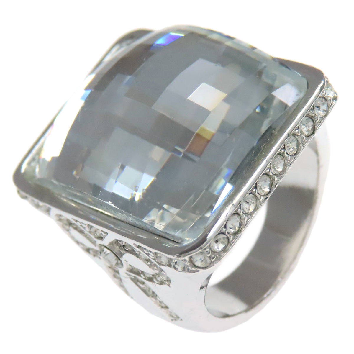 CHRISTIAN DIOR Crystal Rhinestones Ring Silver Ladies [Used]