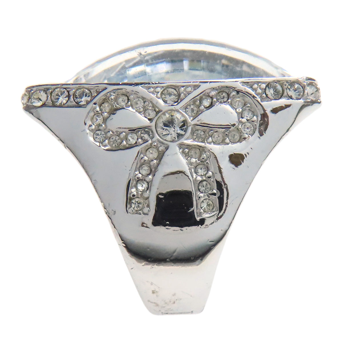 CHRISTIAN DIOR Crystal Rhinestones Ring Silver Ladies [Used]
