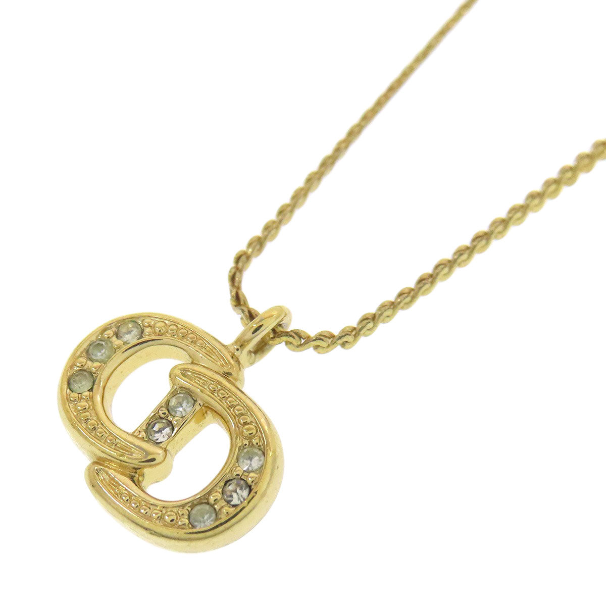 CHRISTIAN DIOR CD logo rhinestone Necklace Metal Ladies [Used]