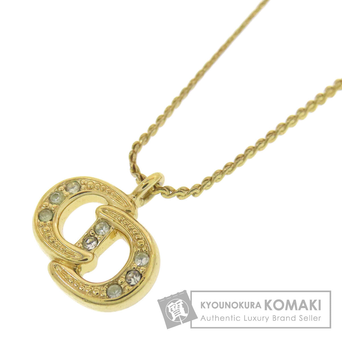 CHRISTIAN DIOR CD logo rhinestone Necklace Metal Ladies [Used]