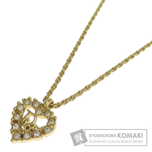 CHRISTIAN DIOR Logo heart rhinestone Necklace Metal Ladies [Used]