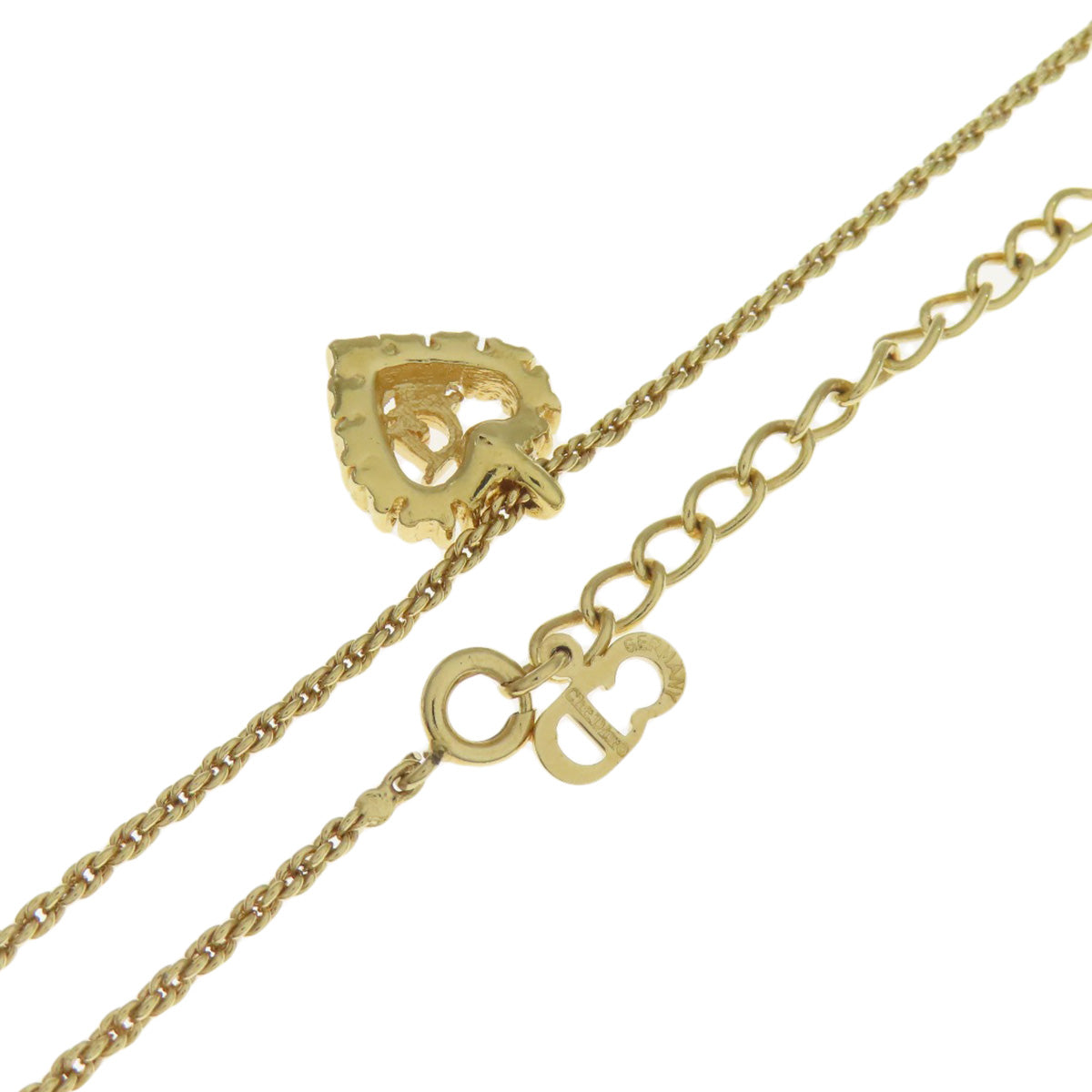 CHRISTIAN DIOR Logo heart rhinestone Necklace Metal Ladies [Used]