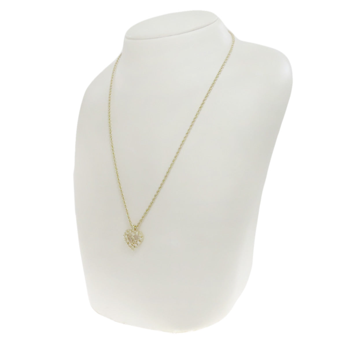 CHRISTIAN DIOR Logo heart rhinestone Necklace Metal Ladies [Used]