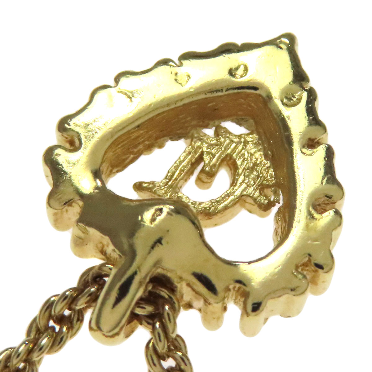 CHRISTIAN DIOR Logo heart rhinestone Necklace Metal Ladies [Used]